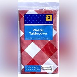 NEW 2pk Plastic Plaid Tablecover White 4th of July Party Supplies 54 in x 84 in